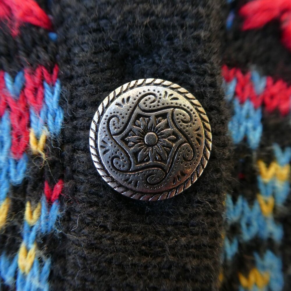 Vintage 80s Lizwear Sweater Vest Embroidered Knit Novelty Silver Buttons Hippie - Picture 5 of 9